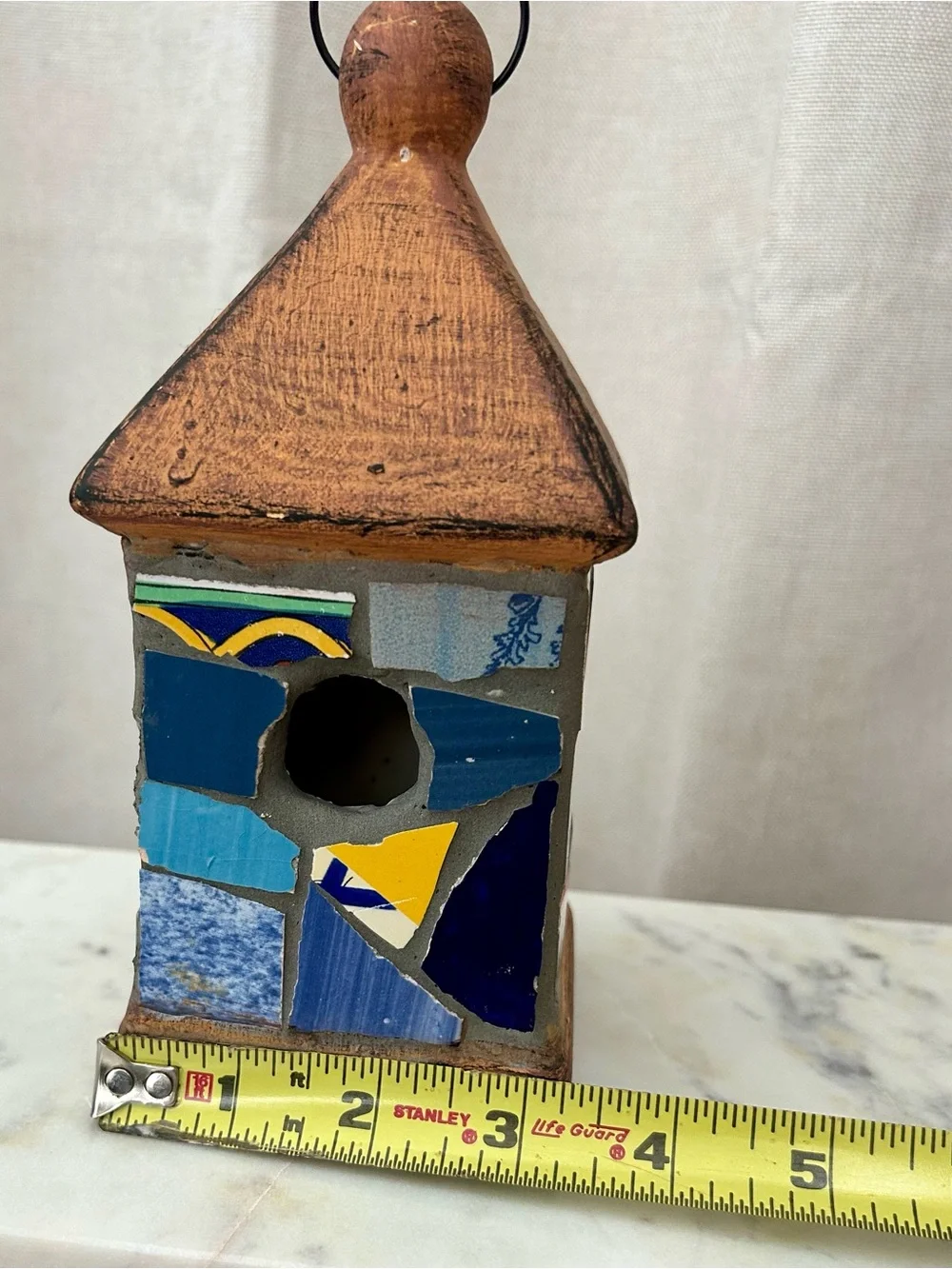 Handmade Mosaic Blue & Yellow Birdhouse Decor - Unbranded